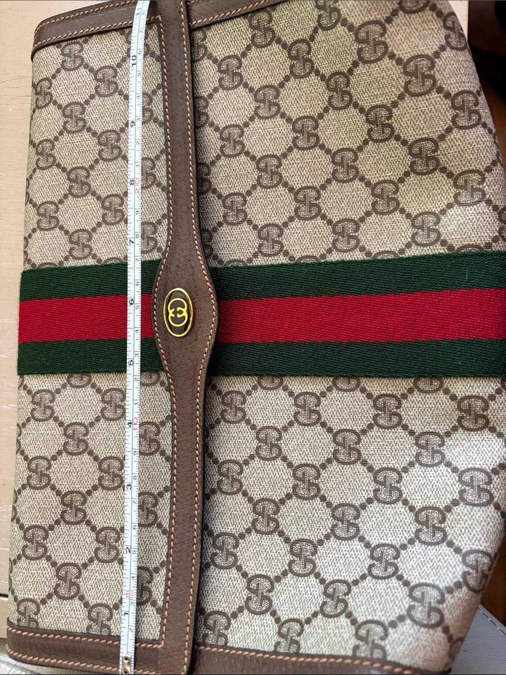 Gucci Beige GG Canvas Toiletry Bag with Green and Red Web - Picture 6 of 8
